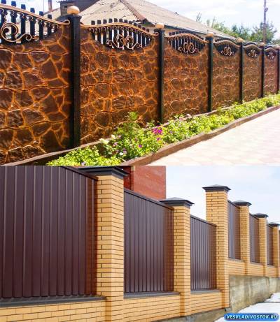 Забор из металлических и бетонных панелей